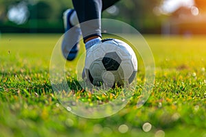 Footballer's foot on the ball, ready to kick