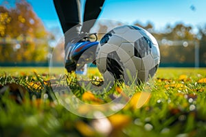 Footballer's foot on the ball, ready to kick