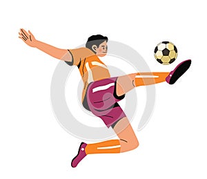 Footballer or soccer player with ball on field