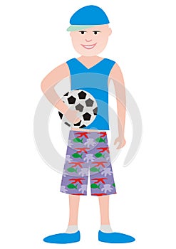 Footballer, yount boy with soccer ball, vector illustration