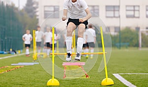 Footballers on Practice Session in Field on Sunny Day. Soccer Player on Fitness Training