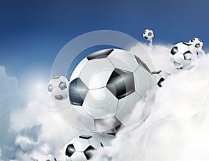 Footballs in the clouds illustration