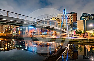 Footbridge across the Aire River in Leeds, England