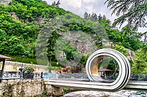 Footbridge across the Borjomula river in Borjomi, Georgia