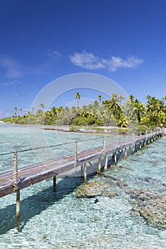 Footbridge across lagoon, Tetamanu, Fakarava, Tuamotu Islands, French Polynesia