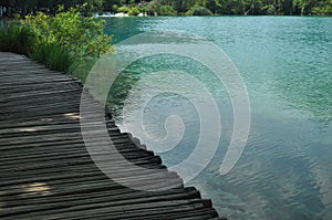 Footbridge and bridges in Plitvice Lakes National Park in Croatia.