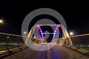 Footbridge at night over highway of Tricity known as Tricity Beltway.