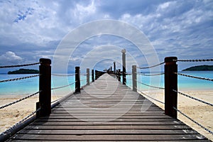 Footbridge and ocean photo