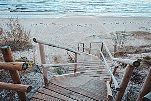 Footbridge over a dune at the beach in Latvia.