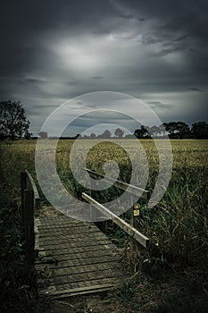 Footbridge on a public footpath on a dull day