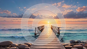 Footbridge sea beach for meditation journey calm hormone sunset sea yoga