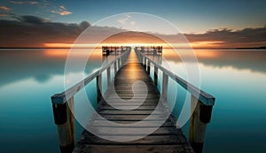 Footbridge sea beach , Meditation by the Sea at Sunset