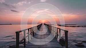 Footbridge sea beach , Meditation by the Sea at Sunset