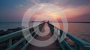 Footbridge sea beach , Meditation by the Sea at Sunset