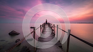 Footbridge sea beach , Meditation by the Sea at Sunset