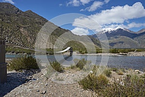 Footbridge in Valle Chacabuco in northern Patagonia, Chile. photo