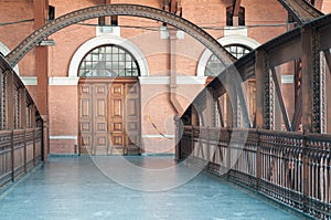 Footbridge and wood door photo