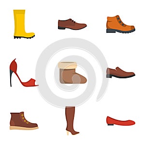 Footgear icons set, flat style photo