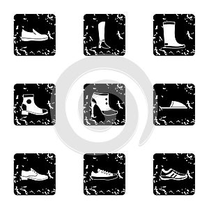 Footgear icons set, grunge style photo