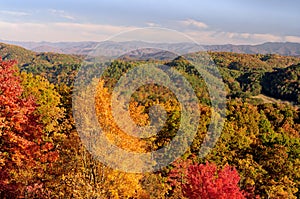 Foothills Parkway View into Smoky Mountains in Autumn Color photo