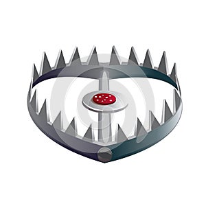 Foothold or leghold bear trap with spikes on its jaws photo
