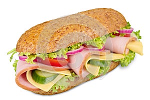 Footlong ham & swiss submarine sandwich isolated