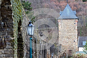 Footpath along the historic city wall and tower in Bad Muenstereifel