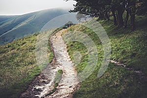 The footpath from Edale to Kinder Scout in the Peak District