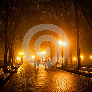 Footpath in a fabulous winter city park.