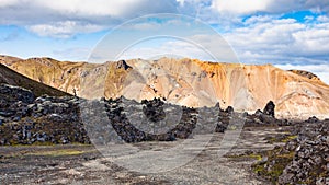 footpath in Laugahraun lava field in Iceland