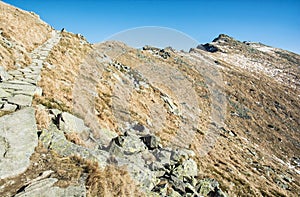 Footpath leading up the peak Dumbier, Low Tatras, Slovakia, hiking theme