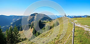 footpath at mountain ridge, Wallberg mountain with chapel
