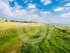 Footpath in nature reserve Het Oerd at Waddensea coast of West Frisian island Ameland, Netherlands