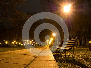Footpath at night in the park