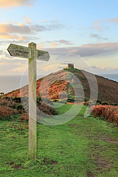 Footpath with Signage, leading to Ruined Chapel on the Rame Head Peninsula, South East Cornwall photo