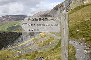 Footpath Signpost at Honister Pass; Lake District