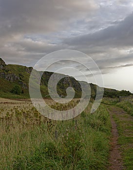 The Footpath and track leading to Ecclesgreig Burial ground at the foot of the dramatic Cliffs at St Cyrus.