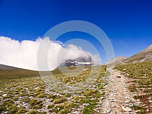Footpath trail hiking in mountain peak