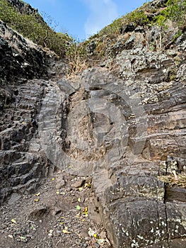 Footpath up Le Morne Brabant Mountain, UNESCO World Heritage Site basaltic mountain with a summit of 556 metres, Mauritius