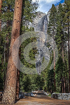 Footpath view of Lower Yosemite Falls