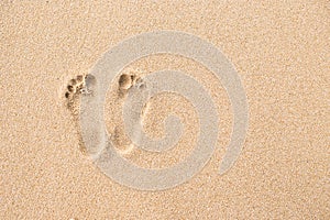 Footprint on beach in sand background