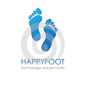 Footprint in blue colors. Foot logo fot healthcare, medical company, osteopath and massage center, spa and beauty salon