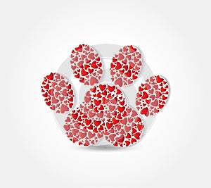 Footprint dog hearts icon logo vector