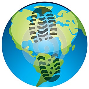Footprint on the earth globe