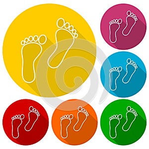 Footprint icons set with long shadow