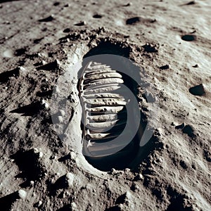 Footprint impression left on the moon surface