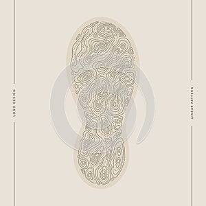 Footprint logo of topographic line map. Wood rings, vector line pattern of shape countour. Outline pattern for outdoor