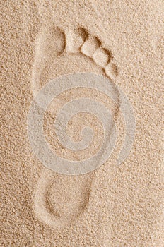Footprint in the sand macro photo