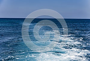 Footprint on the sea water from the ship sailing