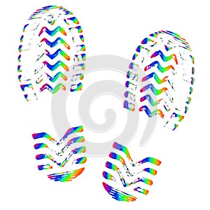 Footprint of shoes, isolated silhouette vector. Trace sole imprint